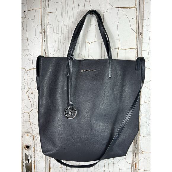 Michael Kors Handbags - Michael Kors Hayley Black Coated Leather Large Tote Purse Double Handles W Strap